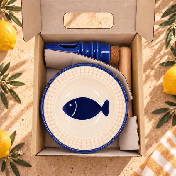 PICCOLINOOS Fisch · Schale blau · Ausgießer blau
